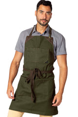 Under NY Sky Knife-Roll Forest Green Apron – Heavy-Duty Canvas, Leather Reinforcement – Adjustable for Men and Women – Pro Chef, Barbecue, Butcher, Under NY Sky