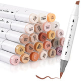 Skin Tone Alcohol Marker Set - 25 Dual-Tipped Brushes for Art, Drawing, and Coloring - Fast-Drying, Blendable Ink Marks on Paper, Plastic, Metal, and SFAIH