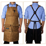 Waxed Canvas Shop Apron for Men & Women.Woodworking Aprons Heavy Duty Work Apron with Pockets. Big Bulk Tool Apron with Adjustable Cross-Back Jefaniim