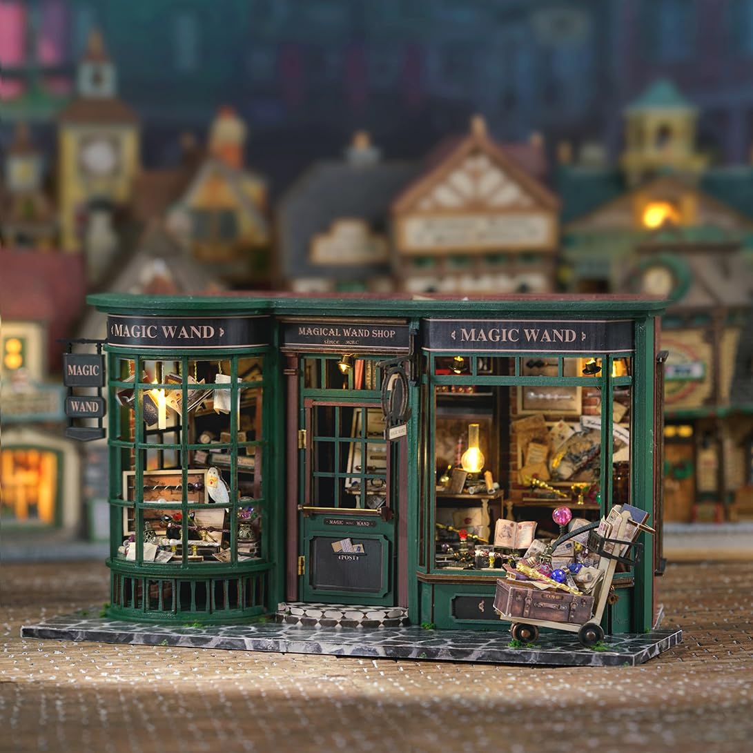 DIY Book Nook Kit Expanable Miniature Dollhouse Kit, Retro European Magic House Bookshelf Insert Model with LED Light, Bookend Building Set Hobbies Hallisun