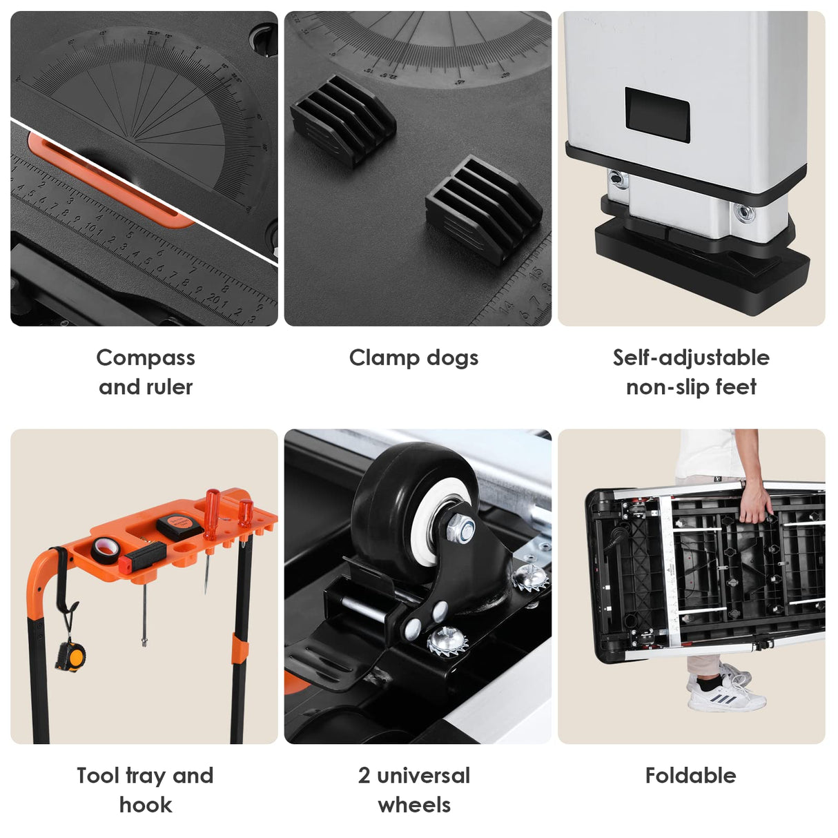 Multifunctional Folding Work Table, 7 in 1 Work Benches for Garage, as Portable Workbench, Sawhorse, Scaffold, Platform, Car Creeper, and Hand Truck, TLGREEN