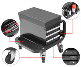 BIG RED Rolling Creeper Garage/Shop Seat with Three Built-in Drawers, Rolling Tool Chest,Black,APD2016AR BIG RED