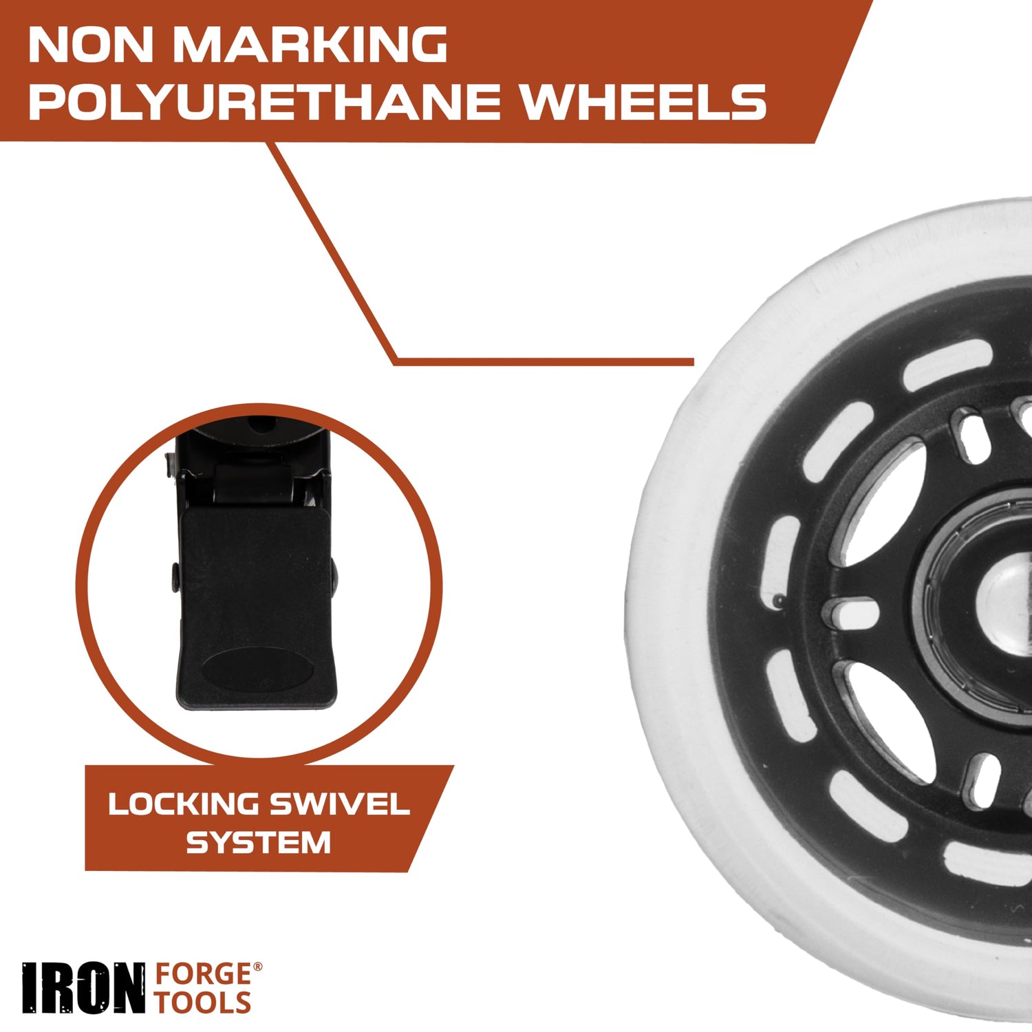 Iron Forge Tools Side Mount Casters Set of 4 Heavy Duty- Swivel Caster Wheels for Furniture Legs, Table, Workbench, Cart, Bed, Black Powder Coated Iron Forge Tools