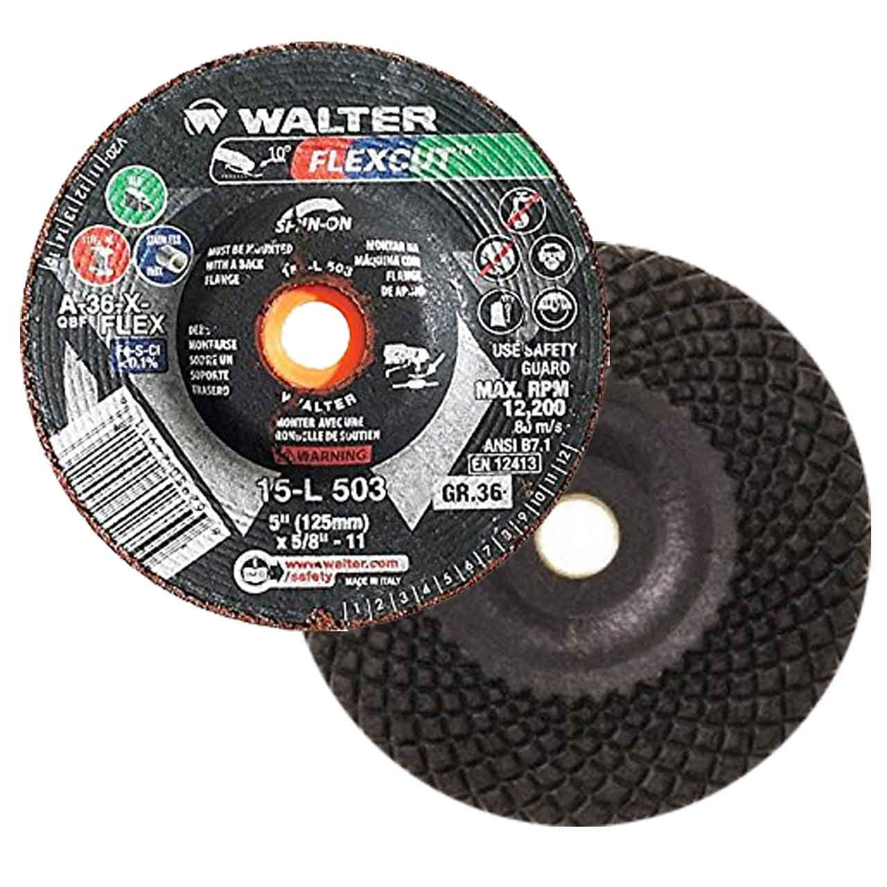 Walter 15L503 5x5/8-11 Flexcut Spin-On Grinding Wheels Contaminant Free Type 29S Grit 36, 25 Pack Walter Surface Technologies