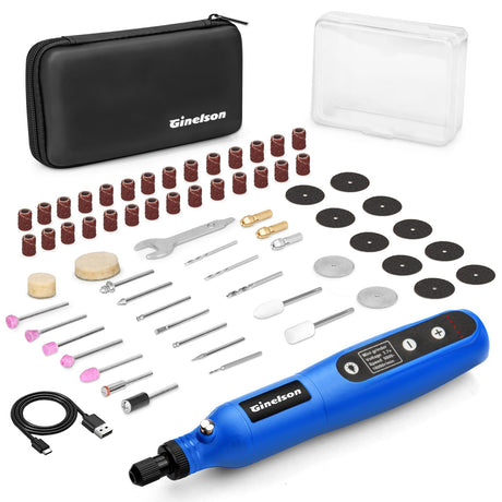 GINELSON Cordless Rotary Tool, 2000 mAh Battery Pack, 5-Speed and USB-C Charging Rotary Tool Kit with 64 Accessories, Multi-Purpose 3.7V Power Rotary GINELSON
