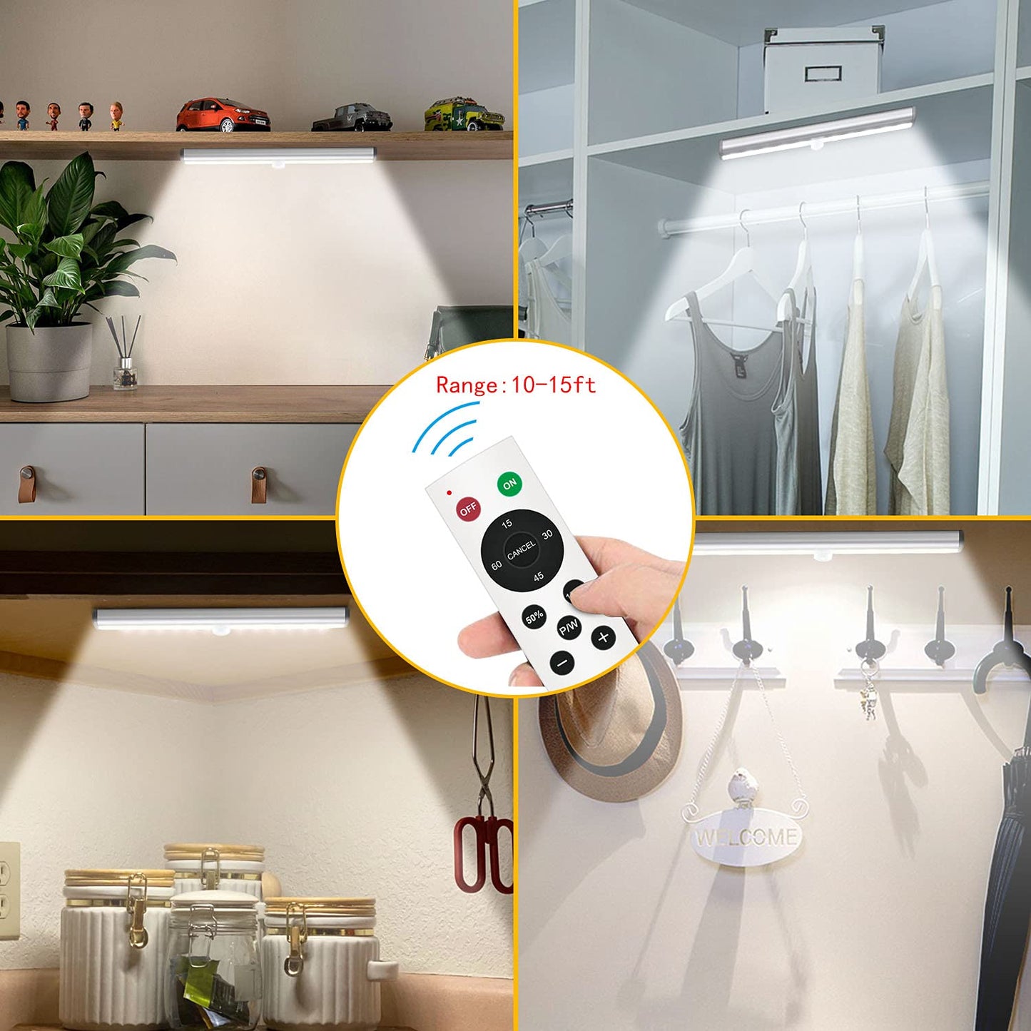 Diomart Under Cabinet Lighting, Wireless Rechargeable Under Counter Lights with Remote Control, 20- LED Dimmable Led Closet Light Stick-on Anywhere - WoodArtSupply