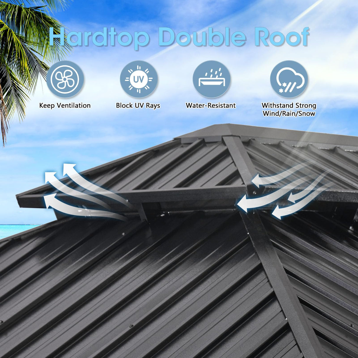 Aoxun 12' X 20' Hardtop Gazebo, Galvanized Steel Double Top, Aluminum Metal Gazebo with Curtains and Netting, Permanent Gazebo Pavilion for Wedding, Aoxun