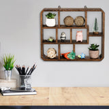 Frcctre Rustic Shadow Box Display Shelf, 9 Compartments Wood Hanging Display Shelf Floating Shelf, Multi-Slot Wall Mounted or Freestanding Farmhouse Frcctre