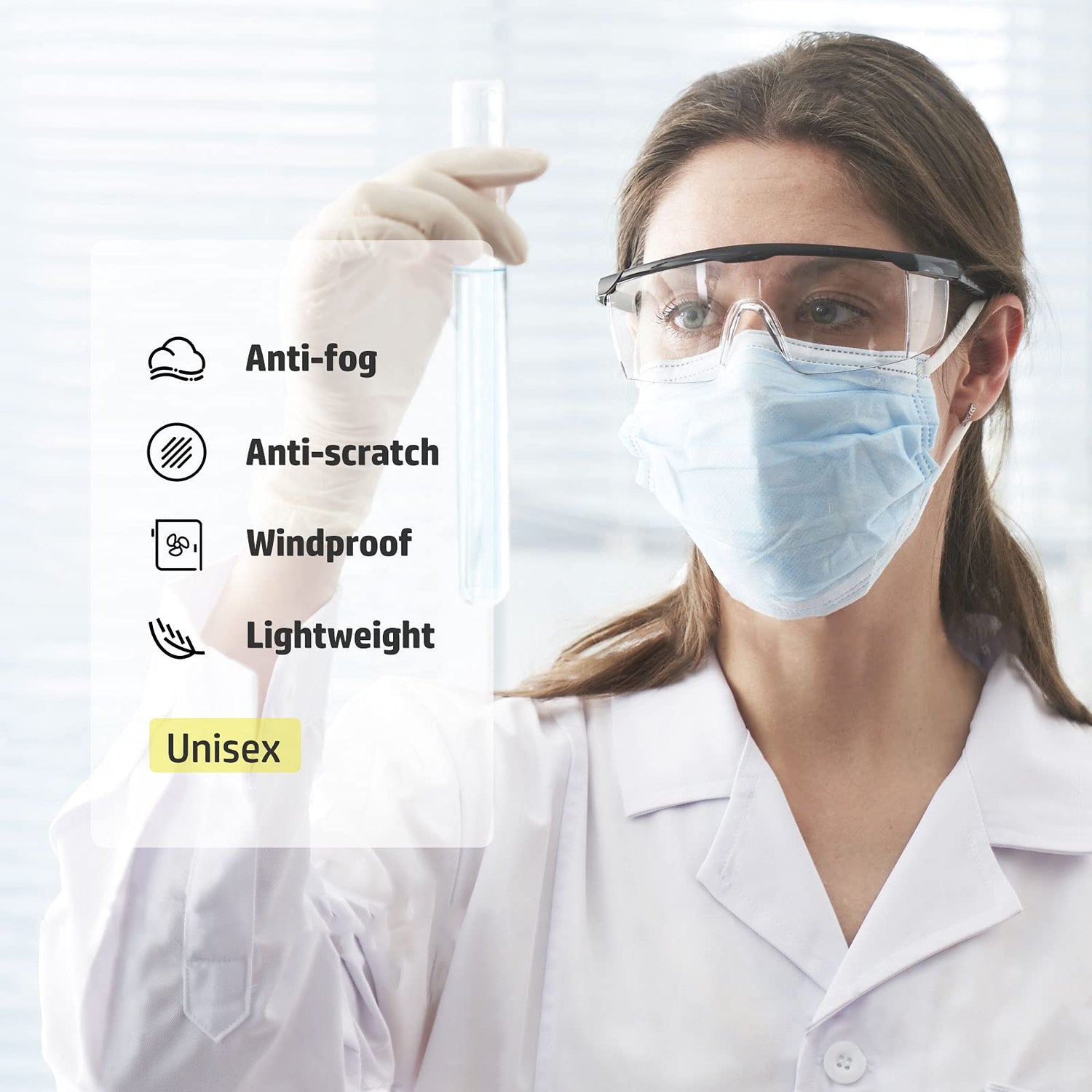 PACIFIC PPE 2 Pack Safety Glasses, Anti-fog, Scratch Resistant Clear Wraparound Lenses and No-Slip Grips, Adjustable, Lab Goggles PACIFIC PPE