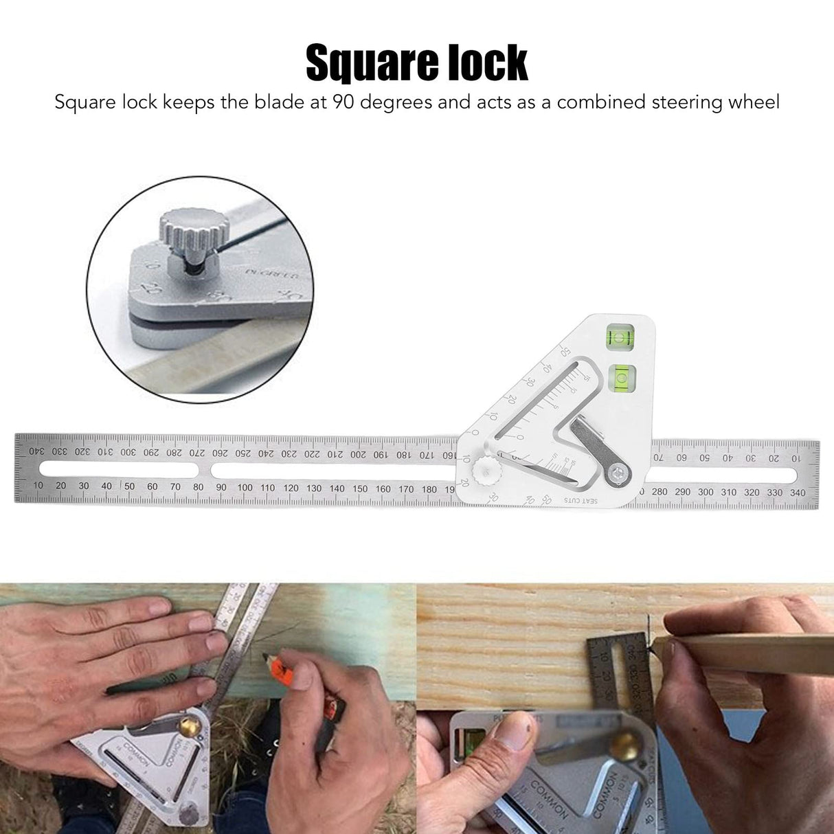 Combination Square with Bubble Level Silver Flexible Woodworking Triangle Ruler Carpentry Tools FTVOGUE