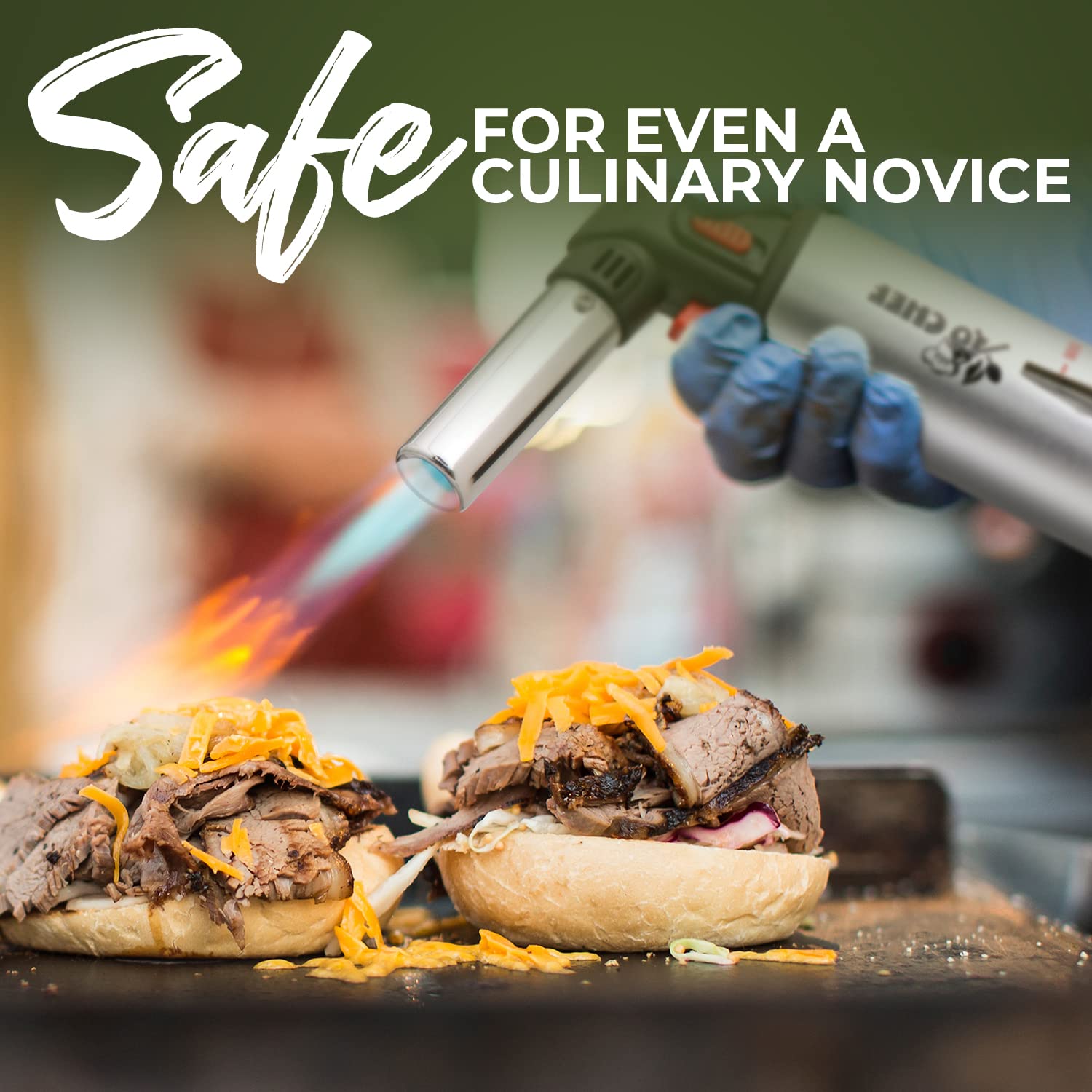 Jo Chef Kitchen Torch With Butane included, Refillable Torch, Creme Brulee Blow Lighter gun Safety Lock & Adjustable Flame, Culinary Cooking for Jo Chef