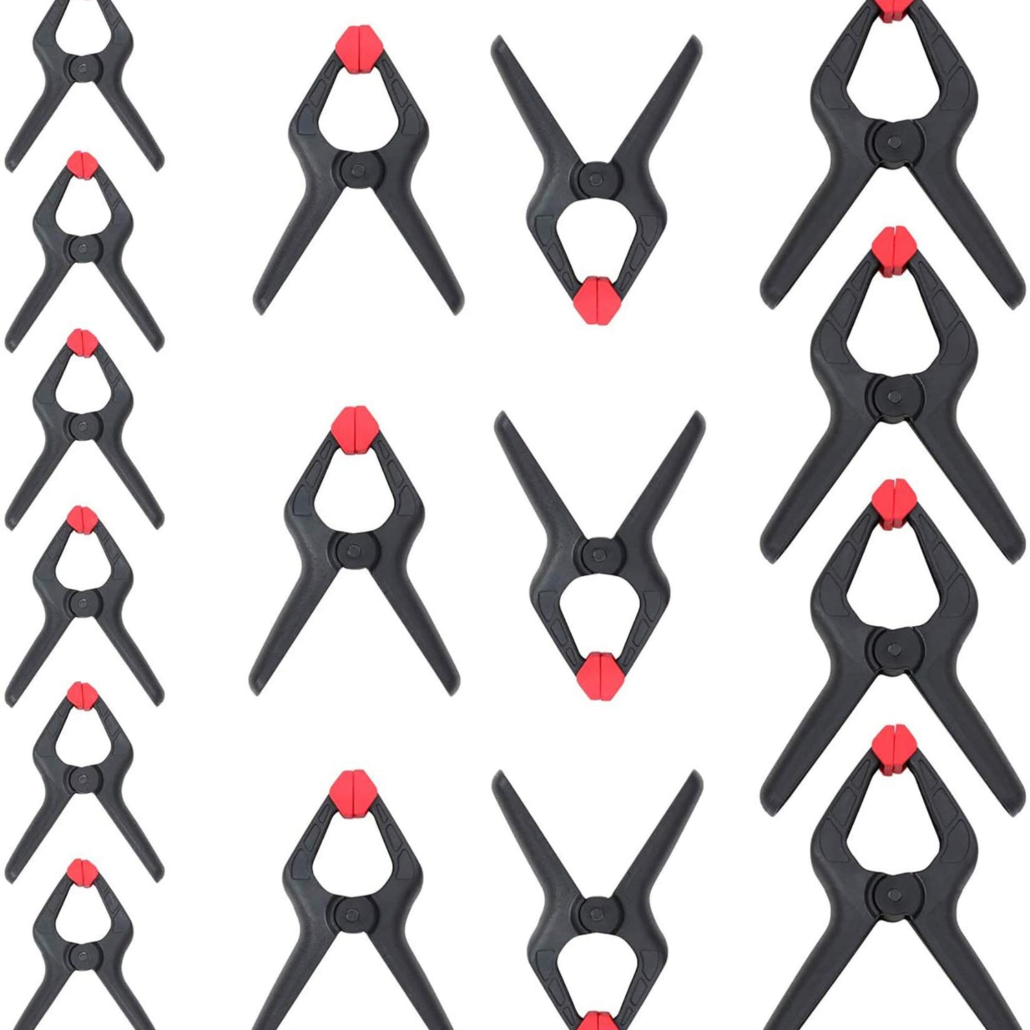 WORKPRO 16-Piece Nylon Spring Clamp Set-4pc 6-1/2", 6pc 4-1/2" , 6pc 3-3/8", for Woodworking, Photography Studios and DIY Works, Black WORKPRO