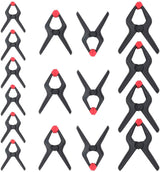 WORKPRO 16-Piece Nylon Spring Clamp Set-4pc 6-1/2", 6pc 4-1/2" , 6pc 3-3/8", for Woodworking, Photography Studios and DIY Works, Black WORKPRO