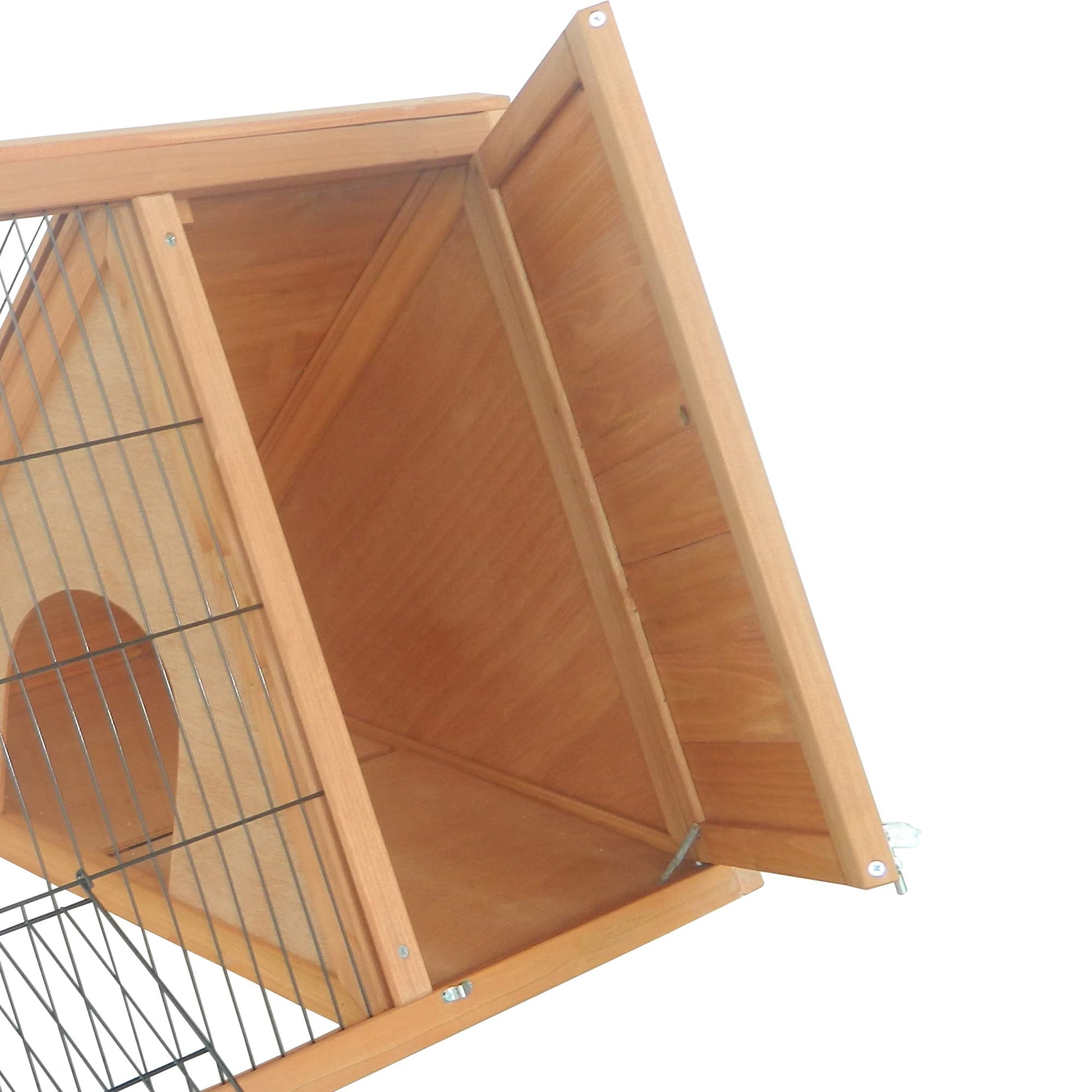 PawHut Outdoor Triangular Wooden Bunny Rabbit Hutch/Guinea Pig House with Run - WoodArtSupply