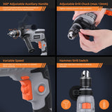 7-Amp Hammer Drill, Towallmark 1/2-Inch Electric Hammer Drill with 3000RPM, Variable Speed, 10 Drill Bits for Home Improvement, DIY, Masonry, Wood Towallmark