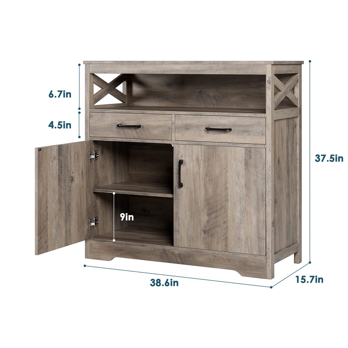 HOSTACK Modern Farmhouse Buffet Sideboard, Kitchen Storage Cabinet with Shelves and Doors, Wood Buffet Cabinet with Drawers, Coffee Bar, Floor