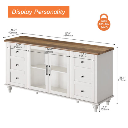 FITUEYES Sideboard Buffet Cabinets with Glass Door, Kitchen Storage Cabinets, Wood Coffee Bar Tables, Accent Sideboard Storage Cabinet Table Dining - WoodArtSupply