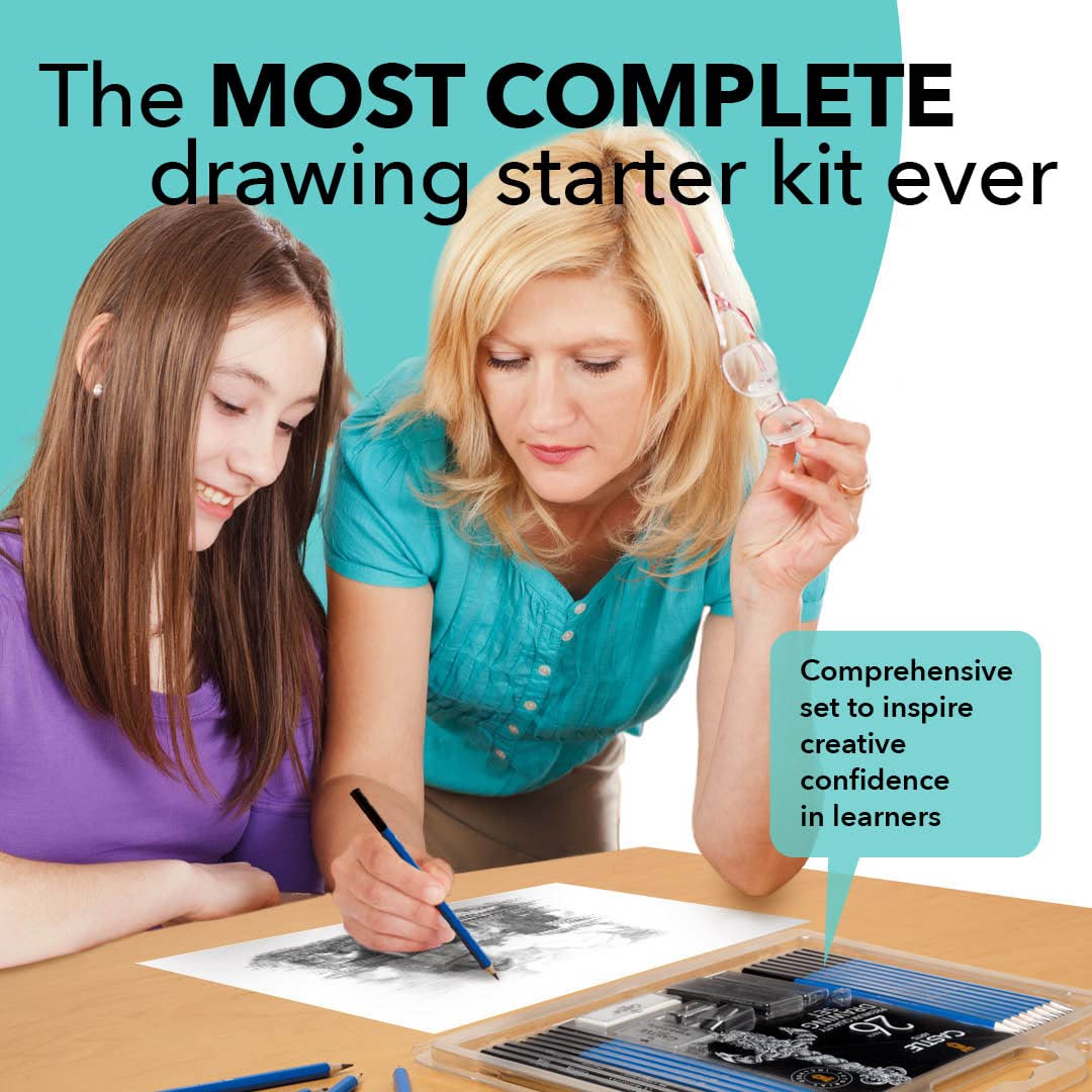 Castle Art Supplies 26 Piece Drawing and Sketching Art Set: Perfect for Beginners, Kids or Any Aspiring Artist - Includes Graphite Pencils and - WoodArtSupply