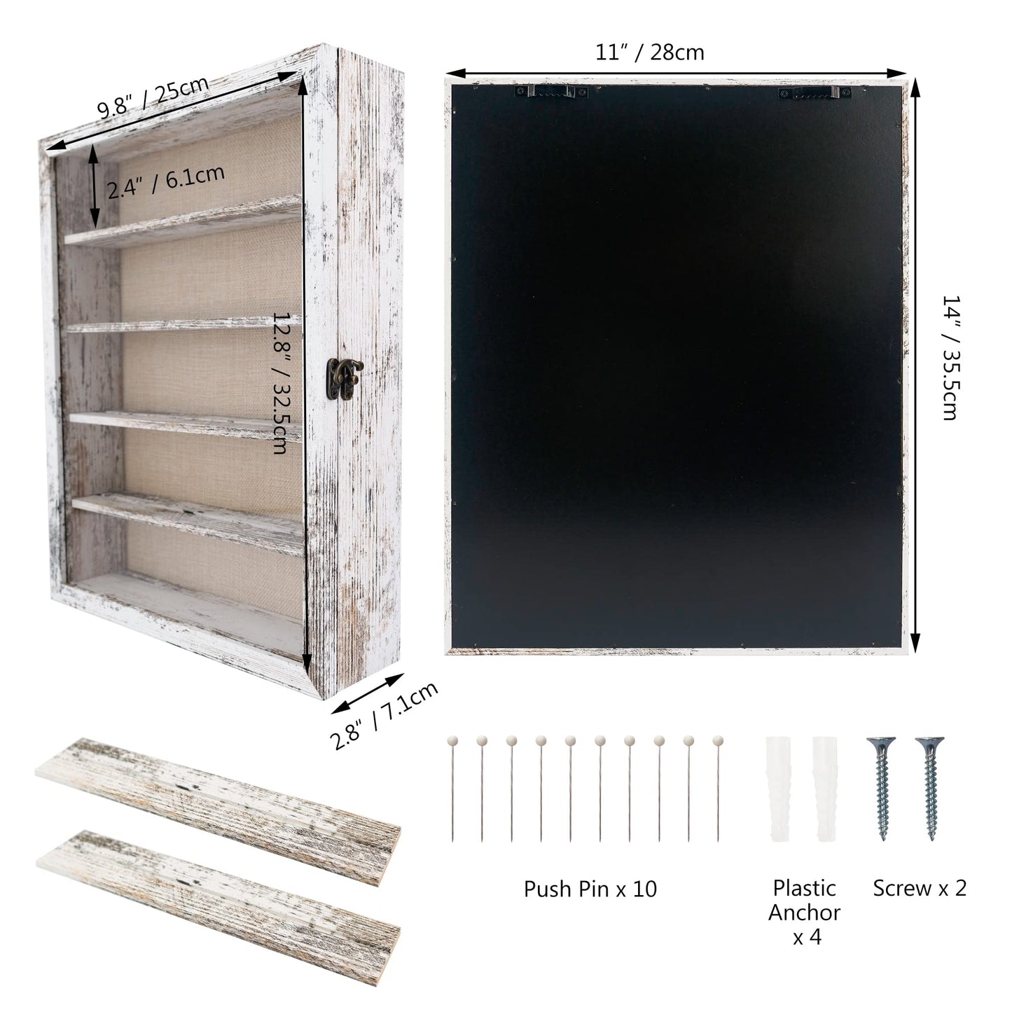 FramePro Shadow Box Frame with Removable Shelves, White 11x14 Deep Memory Box Display Case for Collectibles, Keepsake Coins Military Medals Pins