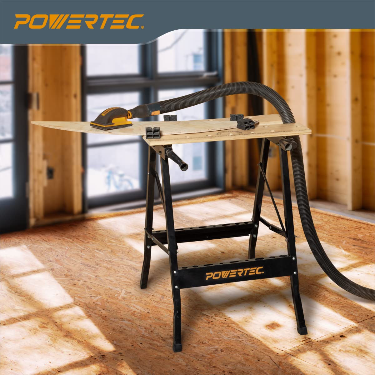 POWERTEC MT4006 Deluxe Bamboo Workbench Top | Portable Project Center and Vise Tool w/4 Bench Dogs,Black POWERTEC