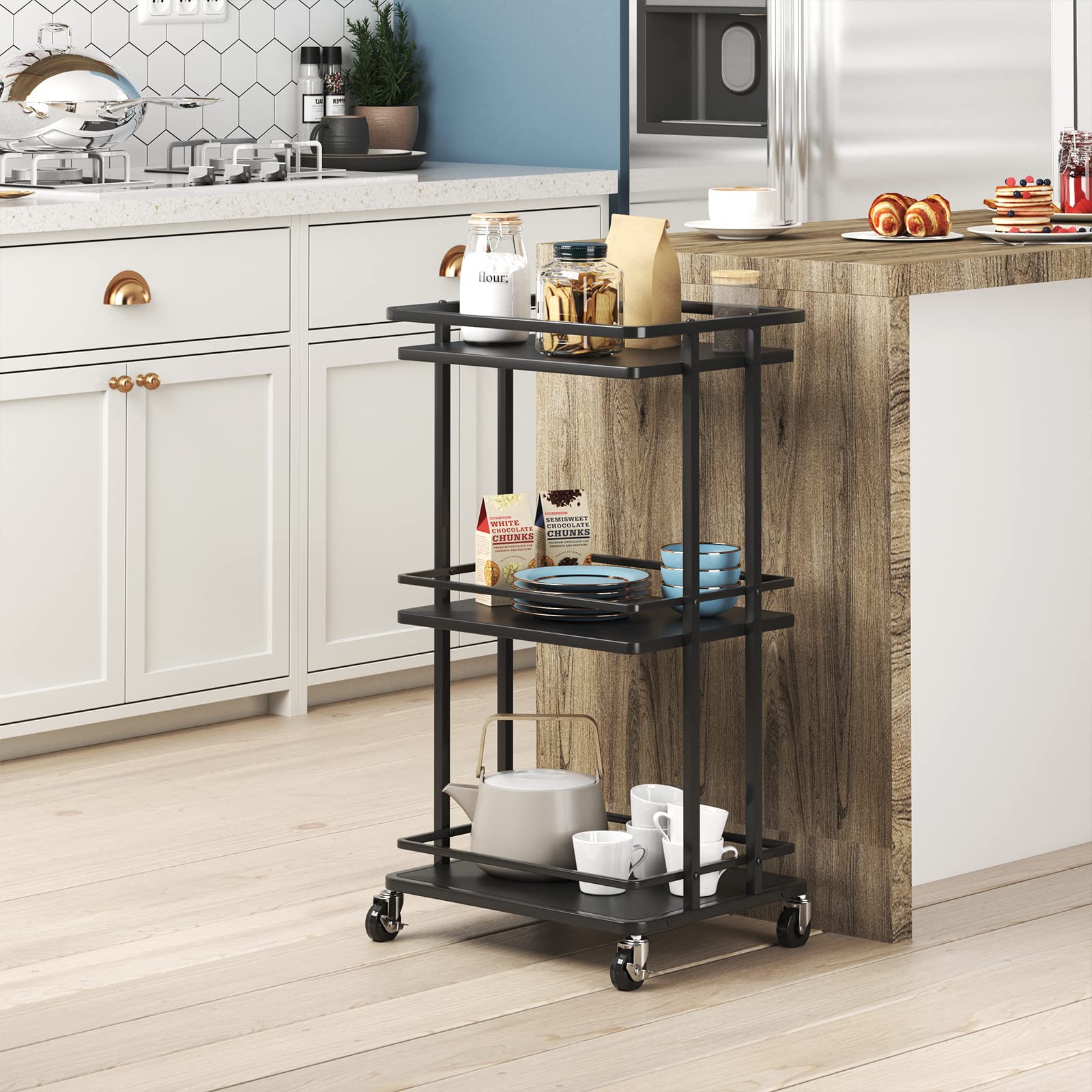 OKZEST 3 Tier Bar Cart for Home, Rolling Mini Liquor Bar for Wine Beverage Dinner Party, Utility Kitchen Storage Island Serving Cart on Wheels, - WoodArtSupply