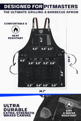 Dalstrong Professional Chef's BBQ Pitmaster Apron - Heavy-Duty Waxed Canvas - Grill Apron - 4 Storage Pockets - Genuine Leather Accents - Adjustable Dalstrong