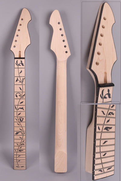 Yinfente Unfinished Electric Guitar Neck Replacement 24 Fret 25.5 Inch Maple Wood Fretboard Binding Headstock