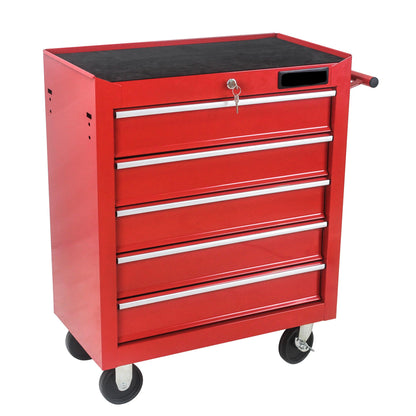 Rolling Tool Chest, 5-Drawer Rolling Tool Box With Interlock System And Wheels For Garage, Warehouse, Workshop, Repair Shop (Red)