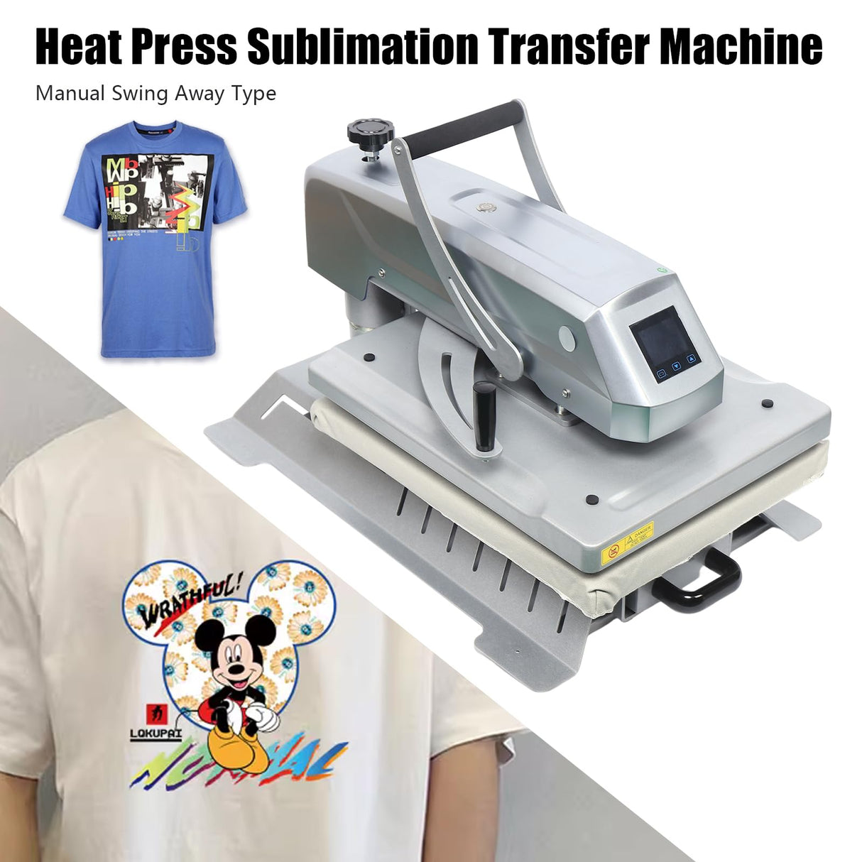 Swing Away Heat Press Machine with Digital Control, 15x15 inch Heat Press Machine for T Shirts Printing Machine Manual Sublimation Transfer Printer Gworobie