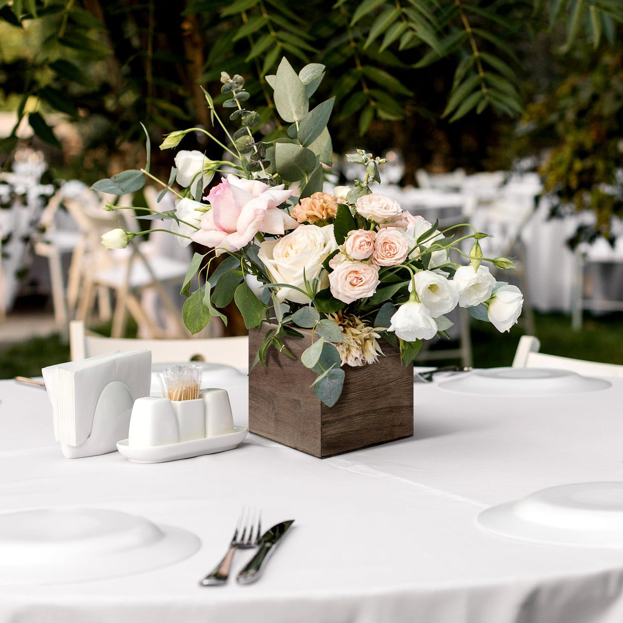 Suzile 12 Set 4 Inch Wooden Planter Box Square Wood Flower Box Rustic Cube Planter Box with Removable Foam Blocks Liner Square Vase for Centerpiece Suzile