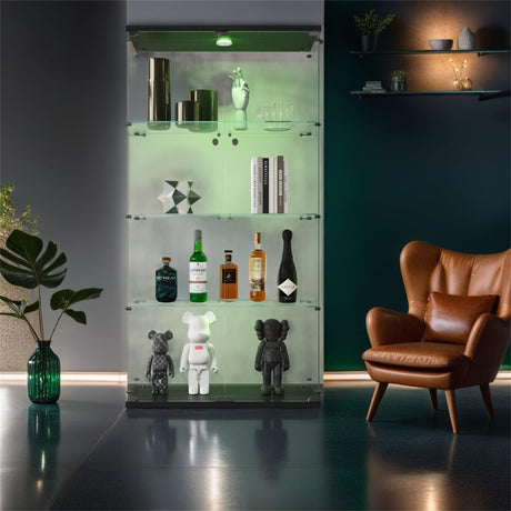 Zacis 4-Tier Lighted Glass Display Cabinet with Lock and Doors for Living Room and Bedroom Zacis