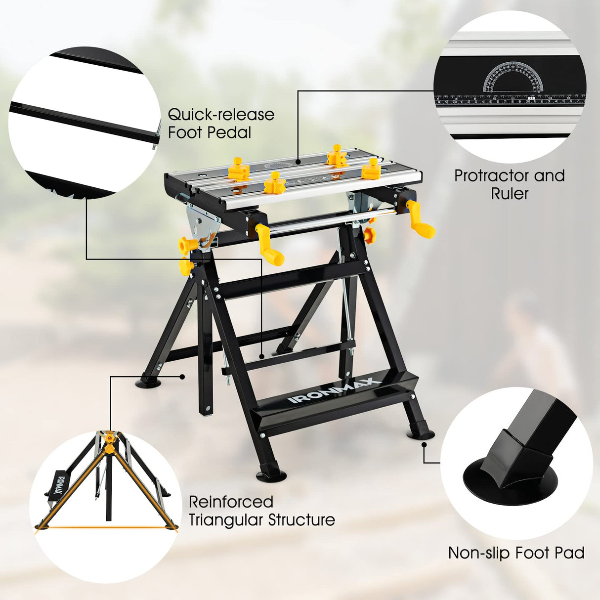 Toolsempire Portable Workbench, Folding Work Bench and Vise with 2 Rotary Handles, 7-Level Adjustable Height, 8 Sliding Clamps, Tiltable & Extendable Toolsempire