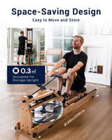 TOPIOM Water Rowing Machine with TM-3 Performance Monitor, 400 lbs Max Load, Oak Wood Rower Machine TOPIOM