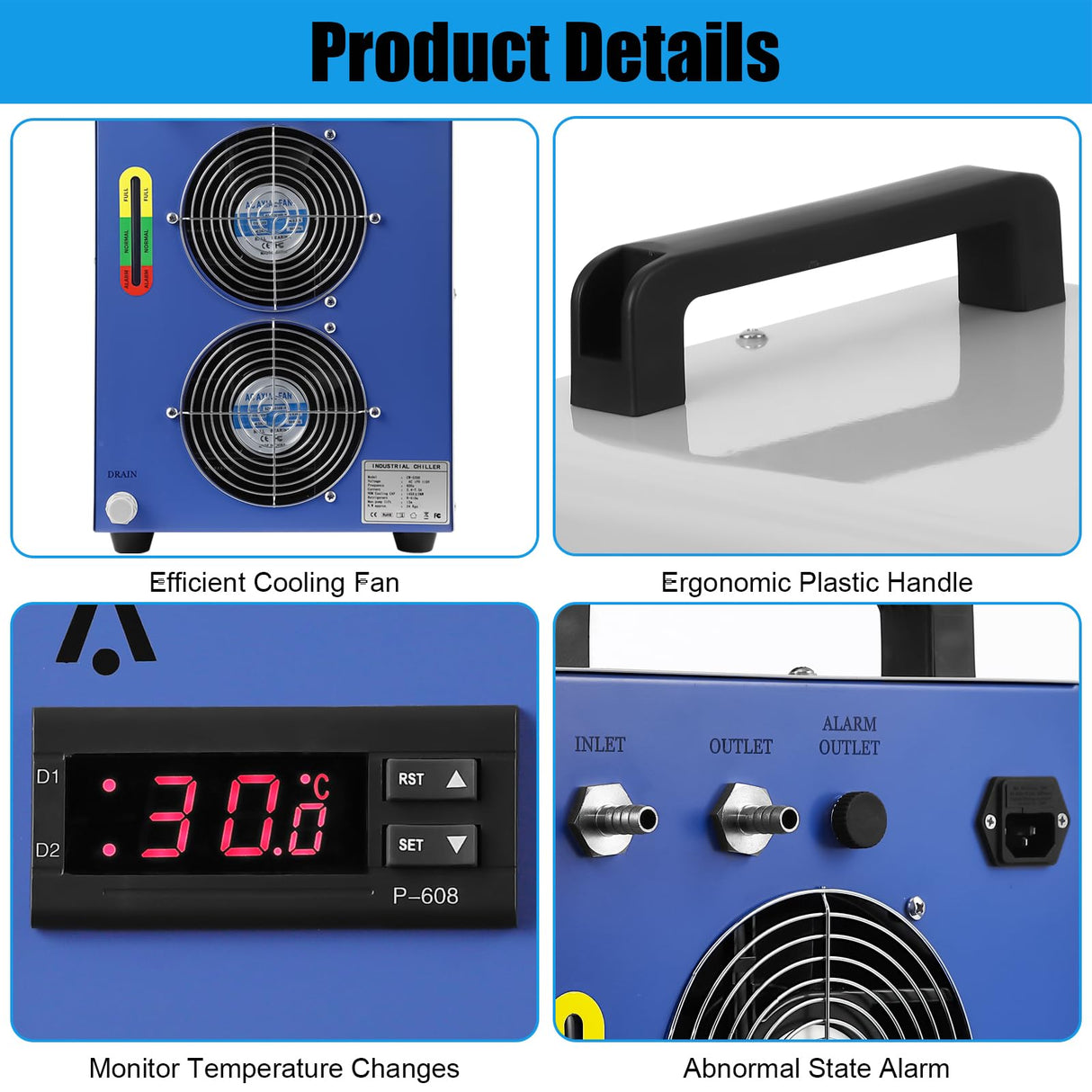 Towallmark Industrial Water Chiller CW5200, 6L Capacity 0.9hp 2.6gpm Water Cooling System for 60W 70W 80W 90W 100W 120W 130W 150W CO2 Laser Engraving Towallmark