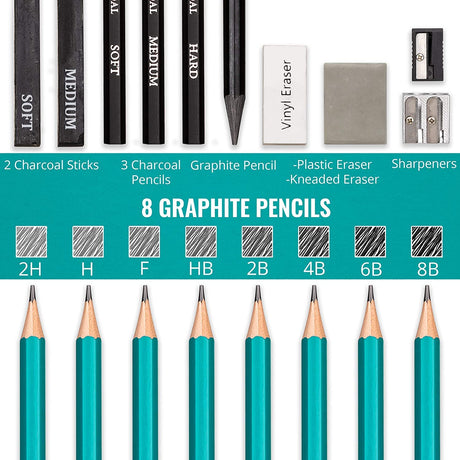 Norberg & Linden Drawing Set - Sketching and Charcoal Pencils - 100 Page Drawing Pad, Kneaded Eraser. Art Kit and Supplies for Kids, Teens and Adults Norberg & Linden