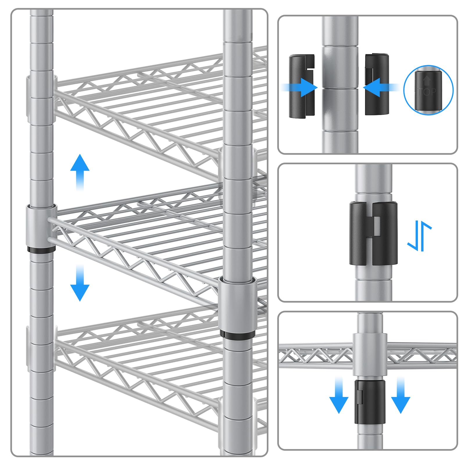 Homdox 5 Tier Adjustable Rolling Storage Shelves, Heavy Duty Wire Storage Racks and Shelving, Metal Shelves for Storage with Side Hooks for Pantry - WoodArtSupply