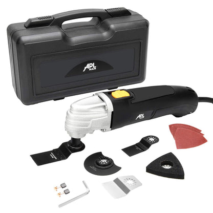 APLMAN Multi Purpose Oscillating Tool, 1.6-Amp Oscillating Multi Tool with 3.2°Oscillation Angle, Single Speed and 8 Pcs Accessories，Carrying Box - WoodArtSupply