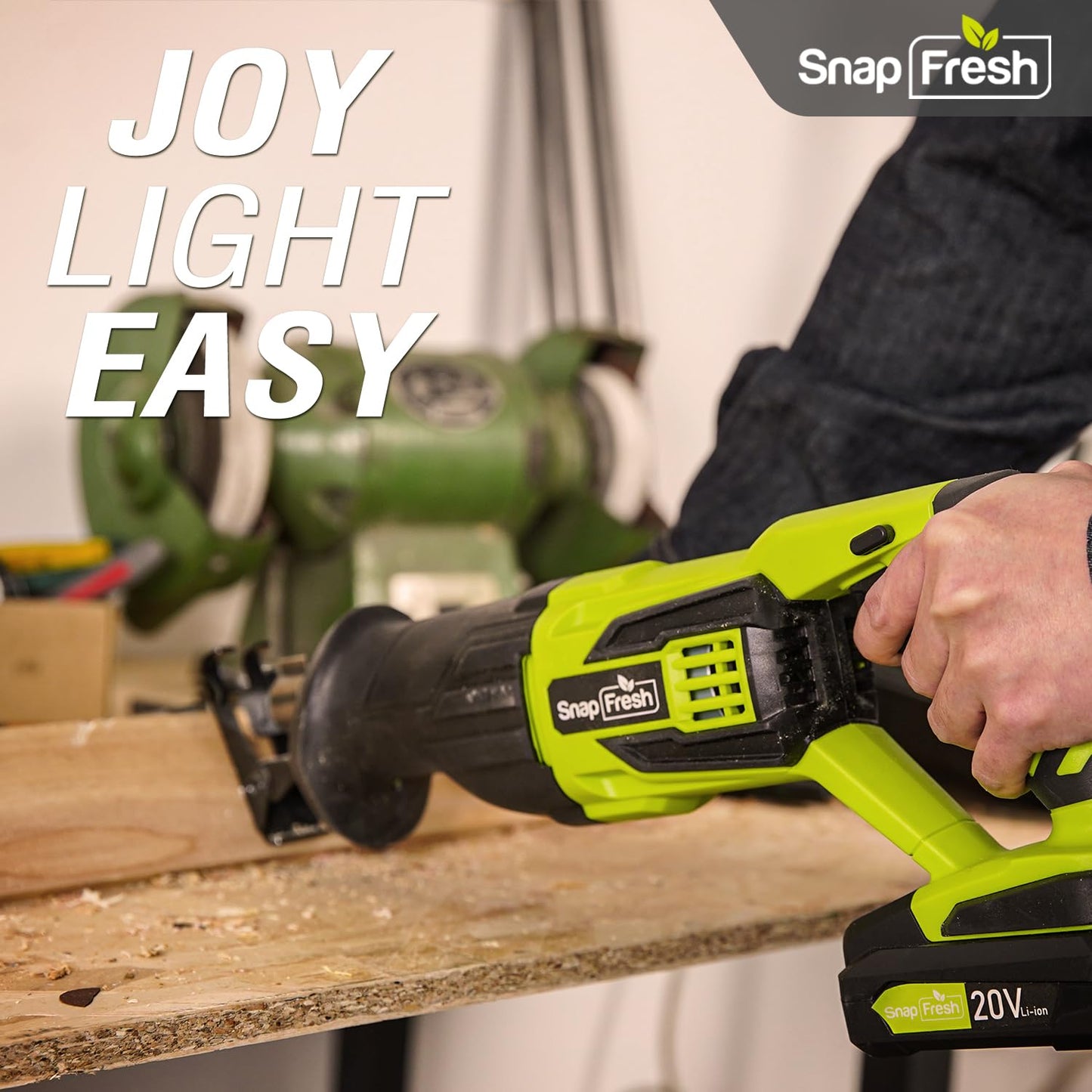 SnapFresh Reciprocating Saw - Cordless Reciprocating Saw for Woods Metal Plastic Cutting, 0-3000 SPM Powerful Motor Reciprocating Saw, Lightweight - WoodArtSupply