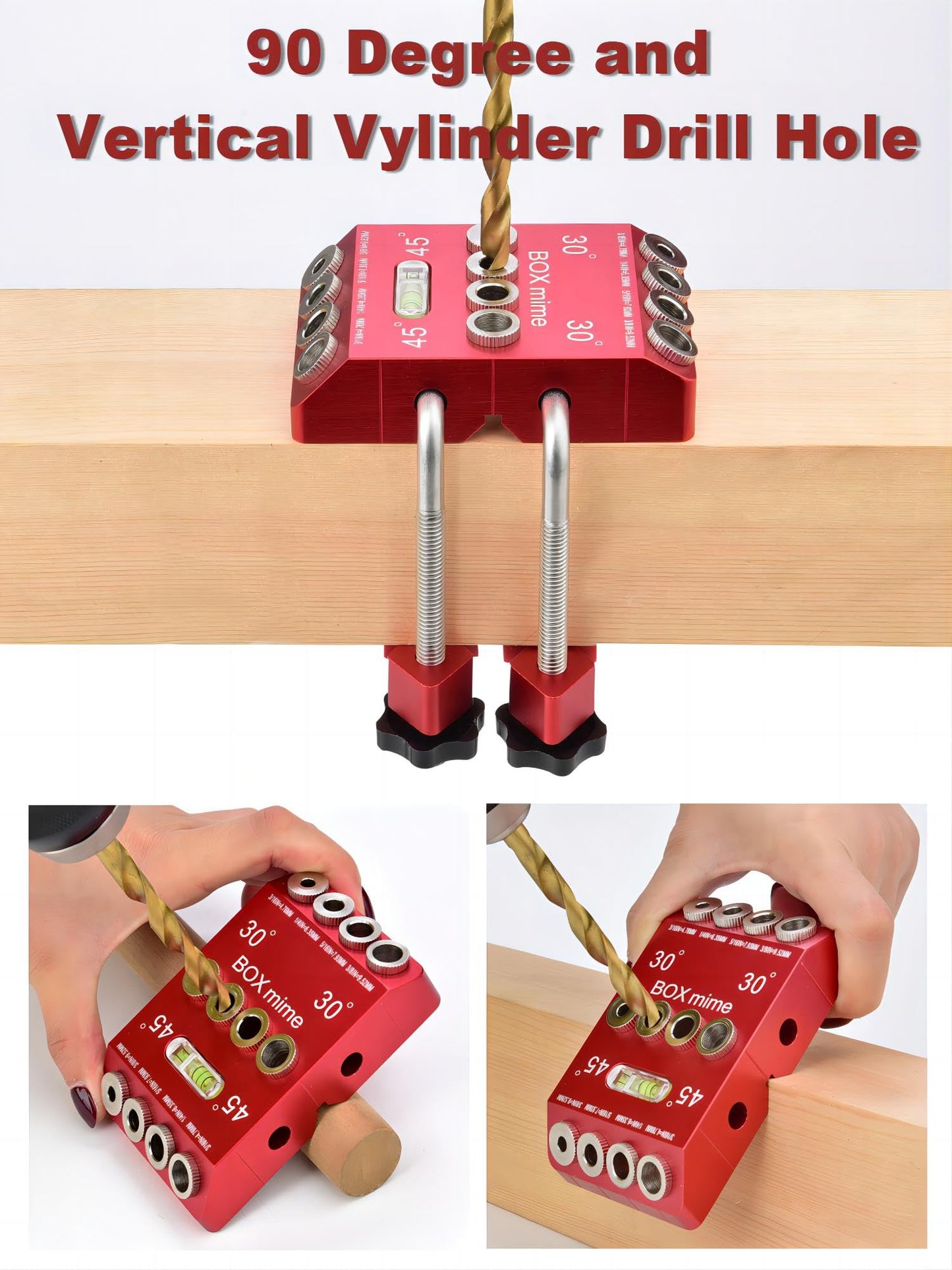 BOXmime Angle Drill Guide Jig for Straight Hole,30°/45°/90° Angled Hole.Aluminium Alloy Pocket Holes Drilling Block Attachment Tool for Cable Railing - WoodArtSupply