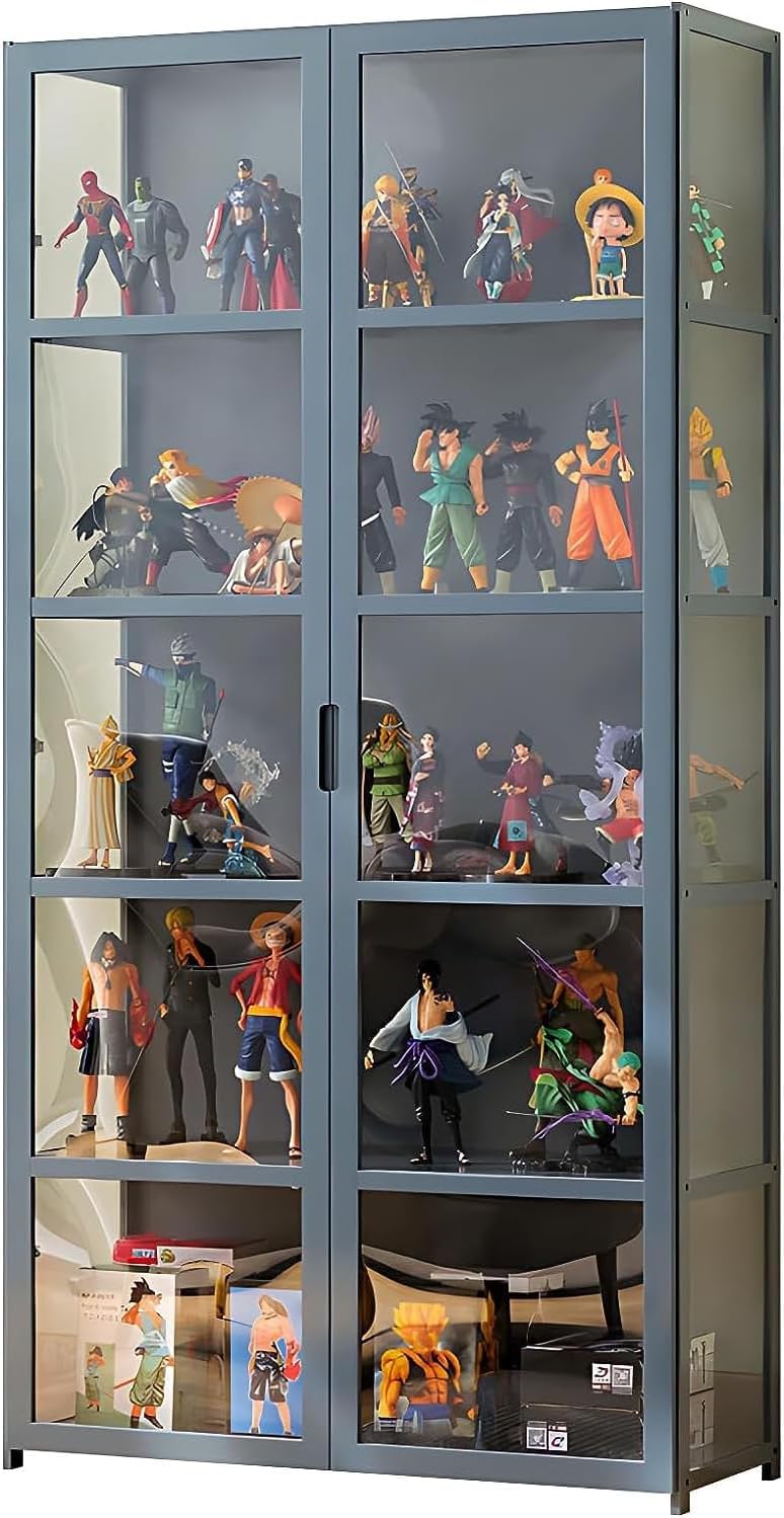 BYSIECD 5-Tier Acrylic Curio Display Cabinet with Bamboo Frame for Organising and Showcasing Collectibles BYSIECD