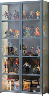 BYSIECD 5-Tier Acrylic Curio Display Cabinet with Bamboo Frame for Organising and Showcasing Collectibles BYSIECD