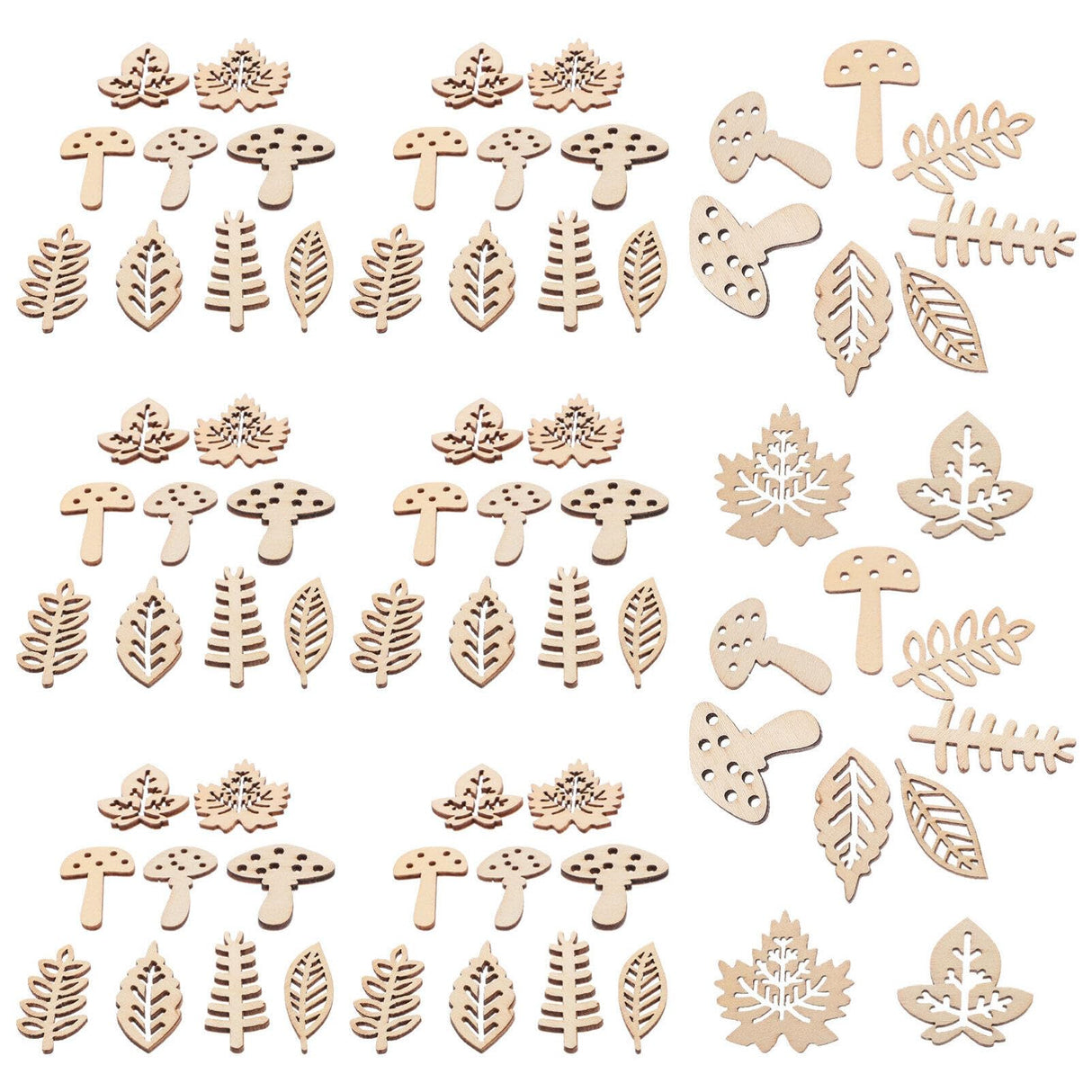 VILLCASE 1 Set Fall Thanksgiving Unfinished Wooden Ornaments Hollow Maple Leaves Mushrooms Wood Cutout Blank Wood Shapes Wood Slices for Kids Craft VILLCASE