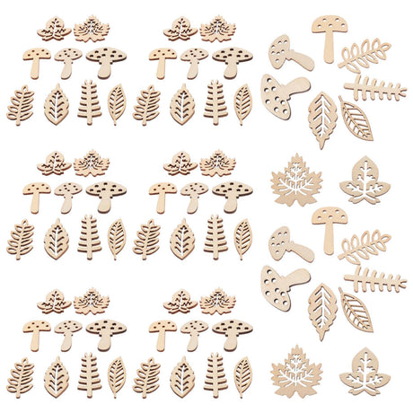VILLCASE 1 Set Fall Thanksgiving Unfinished Wooden Ornaments Hollow Maple Leaves Mushrooms Wood Cutout Blank Wood Shapes Wood Slices for Kids Craft VILLCASE