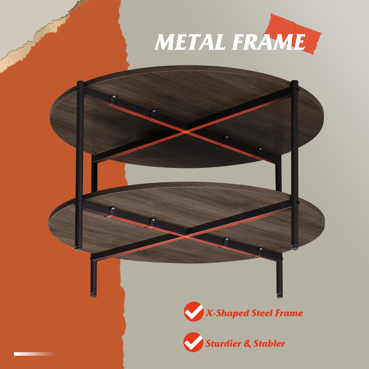 WLIVE Round Coffee Table, Living Room Table with 2-Tier Storage Shelf,32in Wood Modern Coffee Table with Metal Frame and Wood Desktop,Easy WLIVE