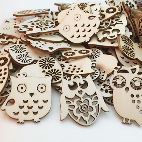 50pcs Mini Owl Wood Cutouts DIY Crafts Owl Bird Unfinished Wooden Tags Ornaments for Wedding Birthday Party Decoration (Randow Styles) JANOU