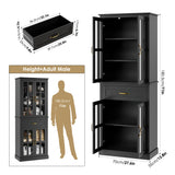 FOTOSOK 71'' Kitchen Pantry Cabinet, Tall Kitchen Cabinet Pantry Cabinet with Glass Doors and Drawer, Freestanding Food Pantry Kitchen Hunch with FOTOSOK