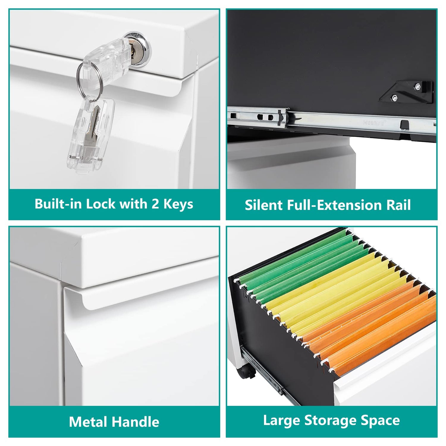 LISSIMO Metal File Cabinets with 2 Drawer,Under Desk Locking File Cabinet for Legal Letter Files, Office Storage Cabinet with Wheels Assembly LISSIMO