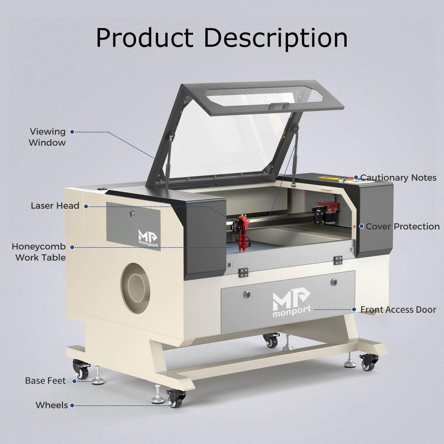 Monport Upgraded Fireproof Auto Focus 60W CO2 Laser Engraver & Cutter with Large Working Area (20" x 28"),with 6L CW-5200 Industrial Water Chiller Monport