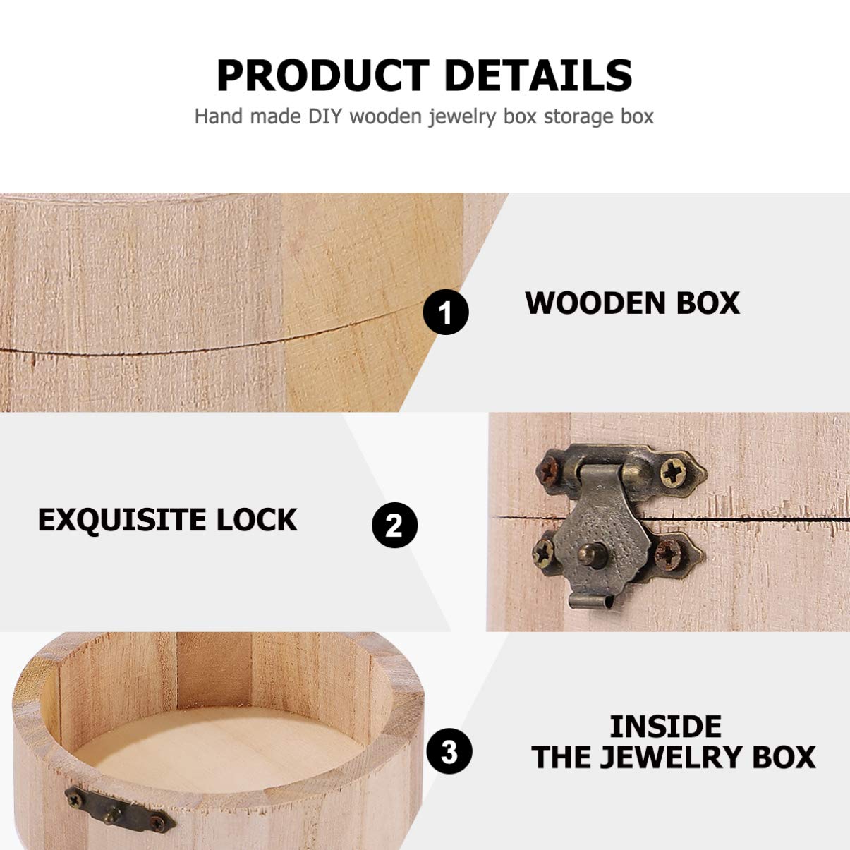 Healifty 2PCS wooden jewelry organizer Unfinished Wood Box Wedding Round Gift Box Storage Organizer Craft Box for Arts Hobbies and Home Storage Home Healifty