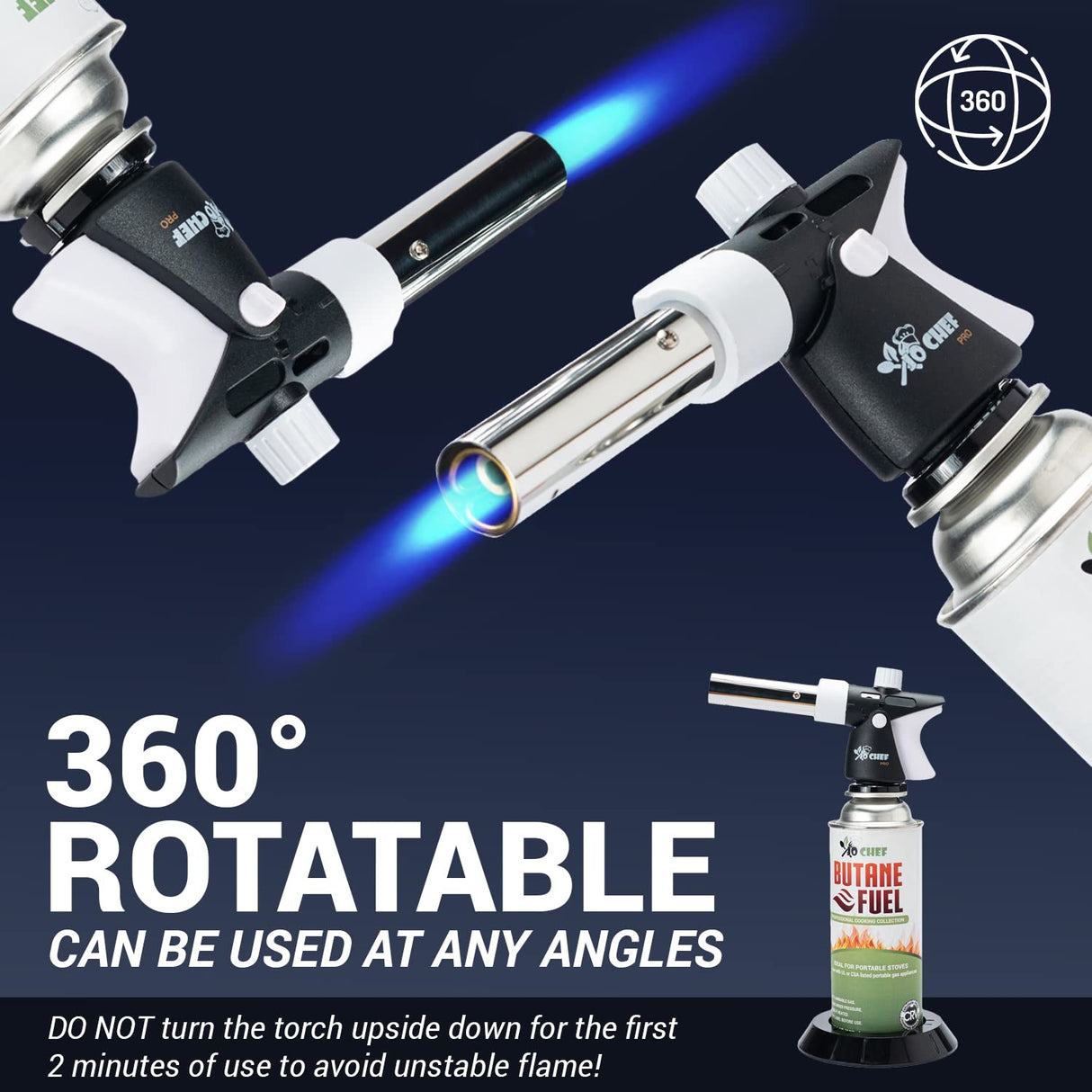 Jo Chef Pro Butane Torch Lighter - Refillable Butane Torch Head, Small Butane Torch with Safety Lock & Adjustable Flame - Culinary Blow Torch, Creme Jo Chef